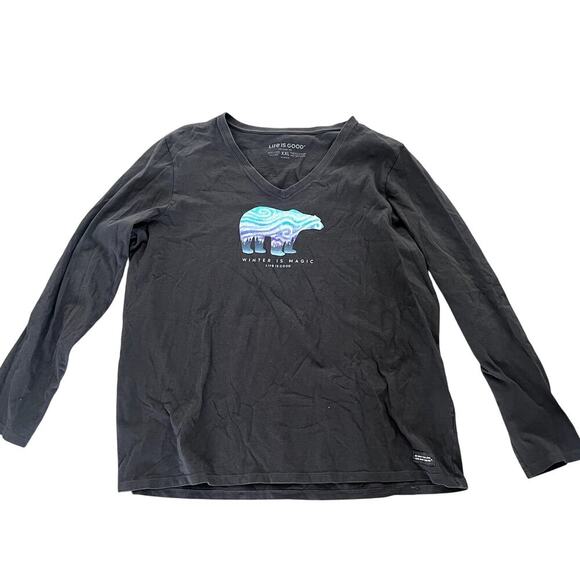 Life is Good Long Sleeve Gray Top with Bear, says Winter is Magic XXL - Picture 1 of 5